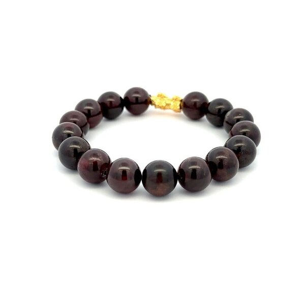 18K Gold Piyao Pixiu Dragon Bracelet Gemstones Garnet 10mm January Birthstones - Picture 4 of 5